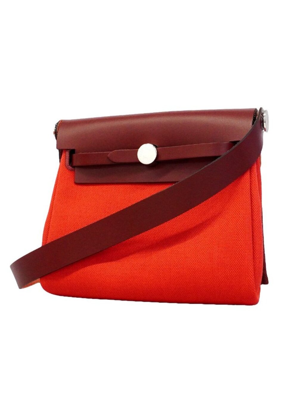 Hermes Shoulder Bag Herbag Zip PM Toile Military Rouge Ladue Silver